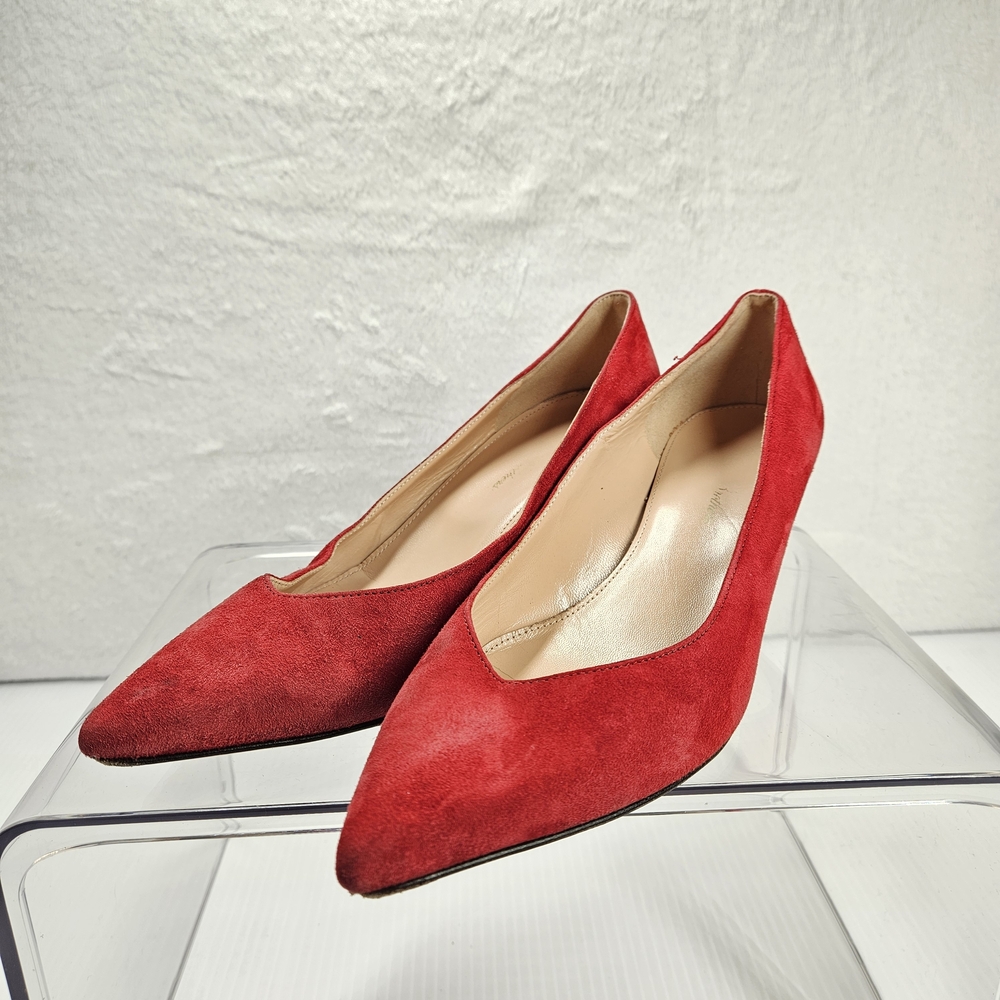 Brooks Brothers Red Suede Pointed Toe Kitten Heels Size 7 Made In Italy